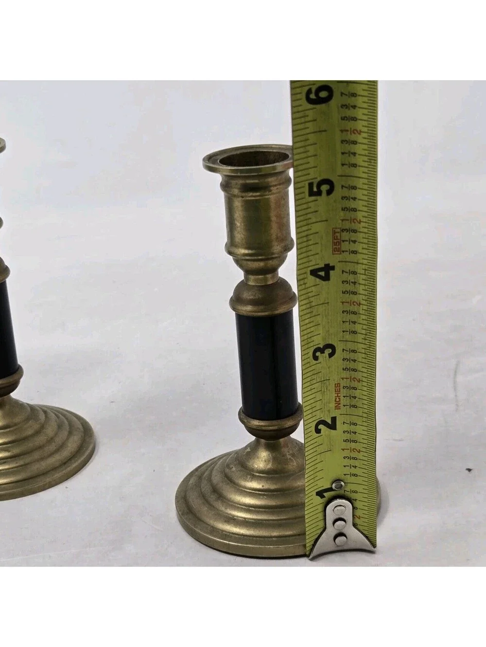 Vintage Mid Century Modern Brass Candle Holders Pair 5